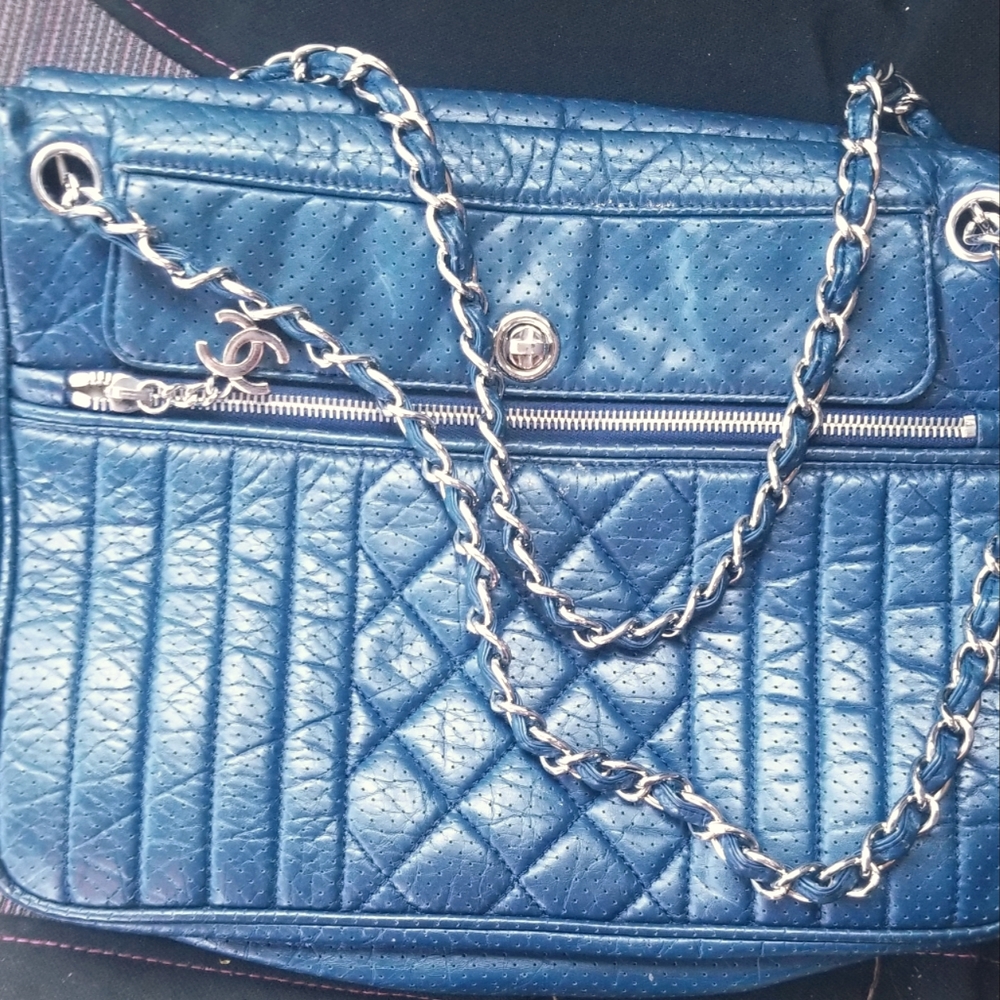 Blue perforated CHANEL leather purse!